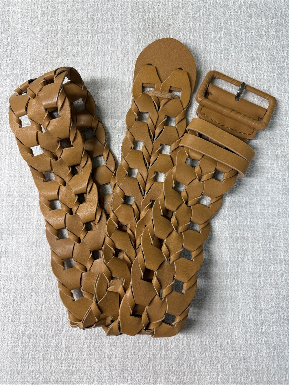 Chicos wide leather tan woven braided belt
